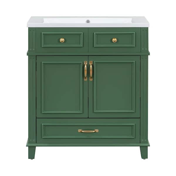 30 in. W x 18 in. D x 34 in. H Freestanding Bath Vanity Cabinet with Resin Top in Green with Soft Closing Doors & Drawer