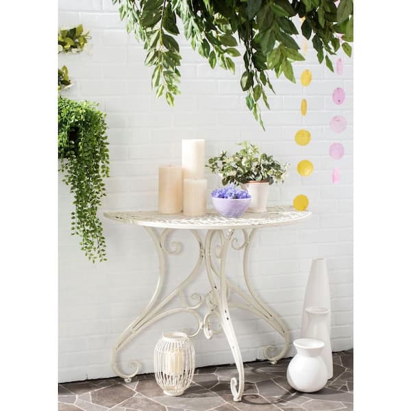 Annalise Antique White Round Iron Outdoor Accent Table