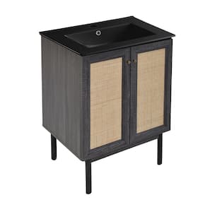 Classe 24 in. W  Black Oak Bathroom Vanity in Black with Ceramic Sink Top