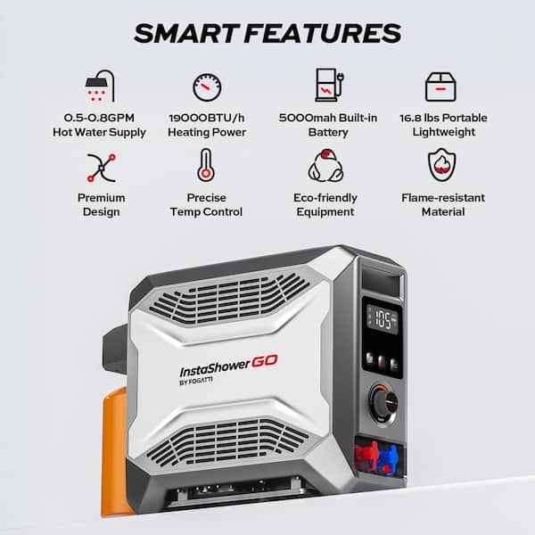 FOGATTI InstaShower Go, 19000BTU, Outdoor Camping Portable Propane