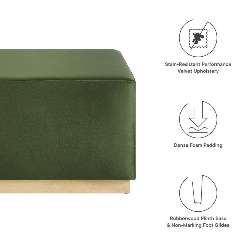 Tilden Moss Green Velvet Square Ottoman with Rubberwood Base