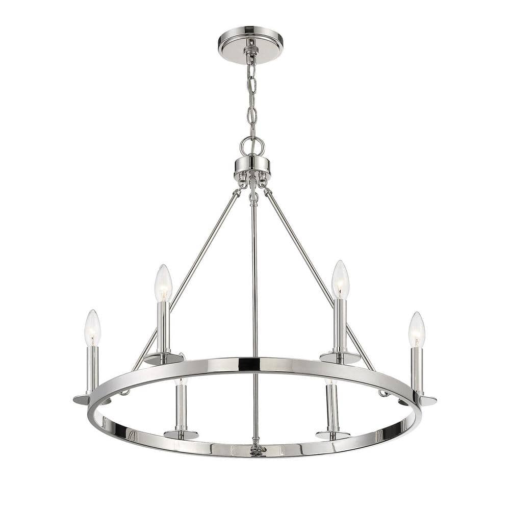 Polished Nickel 6-Light Wagon Wheel Chandelier