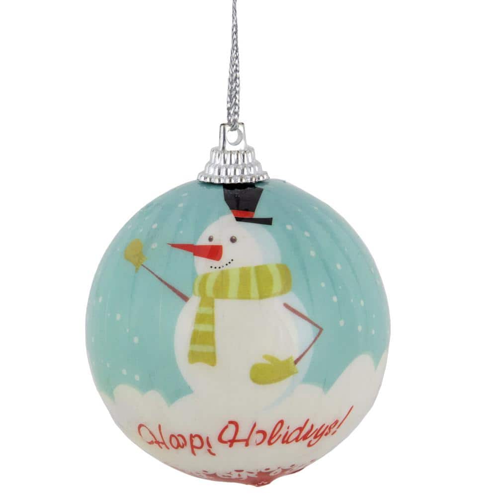 Snowmen 'Happy Holidays' Decoupage Plastic Christmas Ball Ornament Set