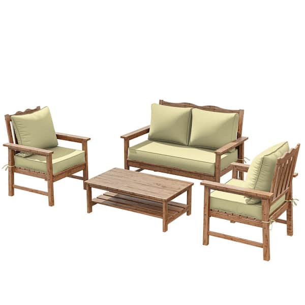 5 in. Universal Outdoor Cushion Set for Seats and Backs (Set of 1 Loveseat Cushion, 2 Deep Seat Cushions) Light Yellow