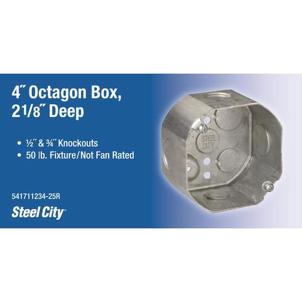 Steel City 4 in. x 2-1/8 in. Deep Octagon Box with 1/2 in. and 3/4 