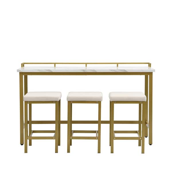 Utopia 4niture Dromer 4-Piece Marble Top Gold Counter Height Dining Table Set
