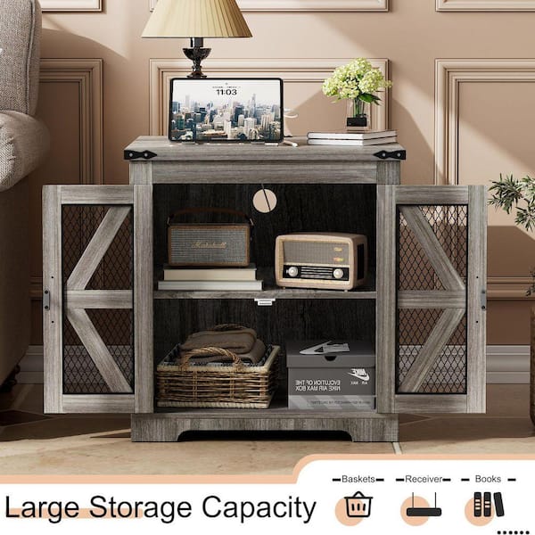 PAKASEPT 24 in. Gray Square Wood End Table With Charging Station