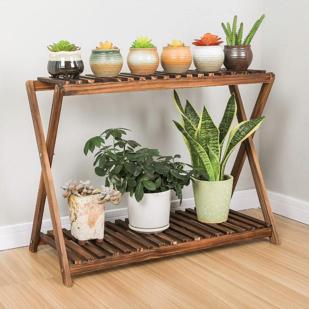 28.7 in Pine Wood 2 Tier Plant Stand X Cross Carbonized Color price history on PriceWatchPro