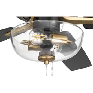 Pro Plus 101 52 in. Indoor Flat Black/Satin Brass Finish Dual Mount Ceiling Fan w/Clear Glass Bowl Light Kit Included