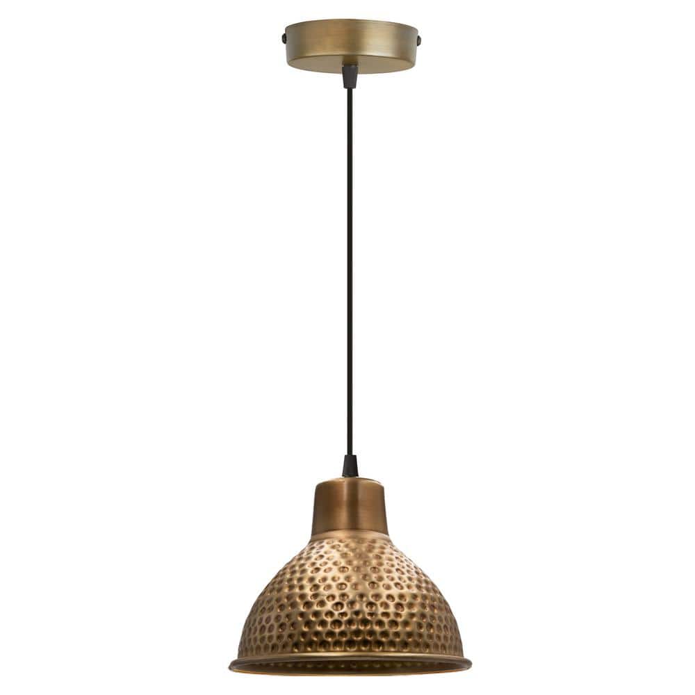 6.5" Axel Hammered Metal 1-Light Pendant - River of Goods: Brass-Tone, Adjustable Height, UL Listed