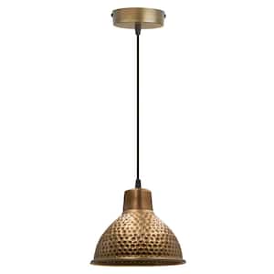 1-Light Brass Pendant with Hammered Metal Shade