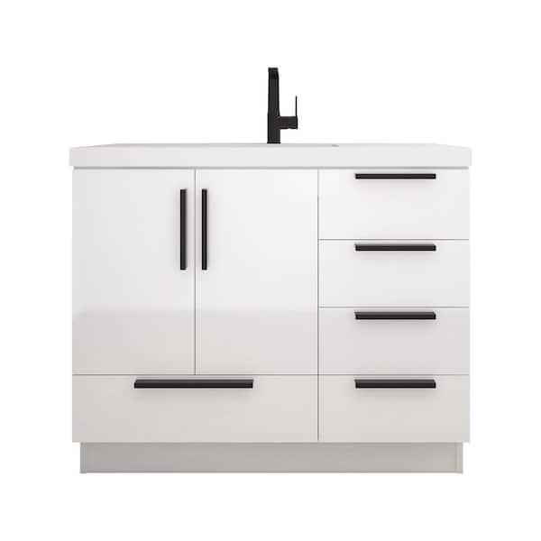 Carla 42 in. W x 20 in. D x 35 in. H Single Sink Freestanding Bath Vanity in Gloss White with White Acrylic Top