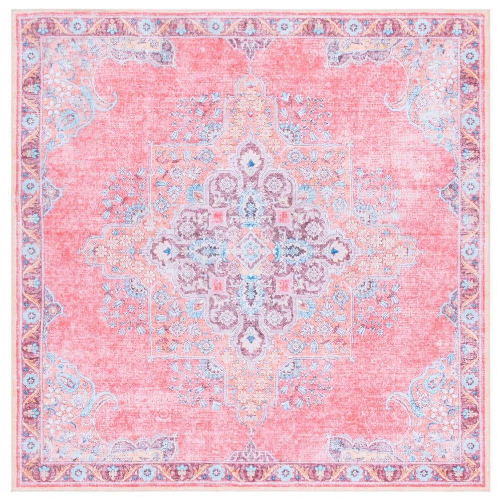 Arizona Pink/Beige 6 ft. x 6 ft. Machine Washable Distressed Medallion Border Square Area Rug price history on PriceWatchPro