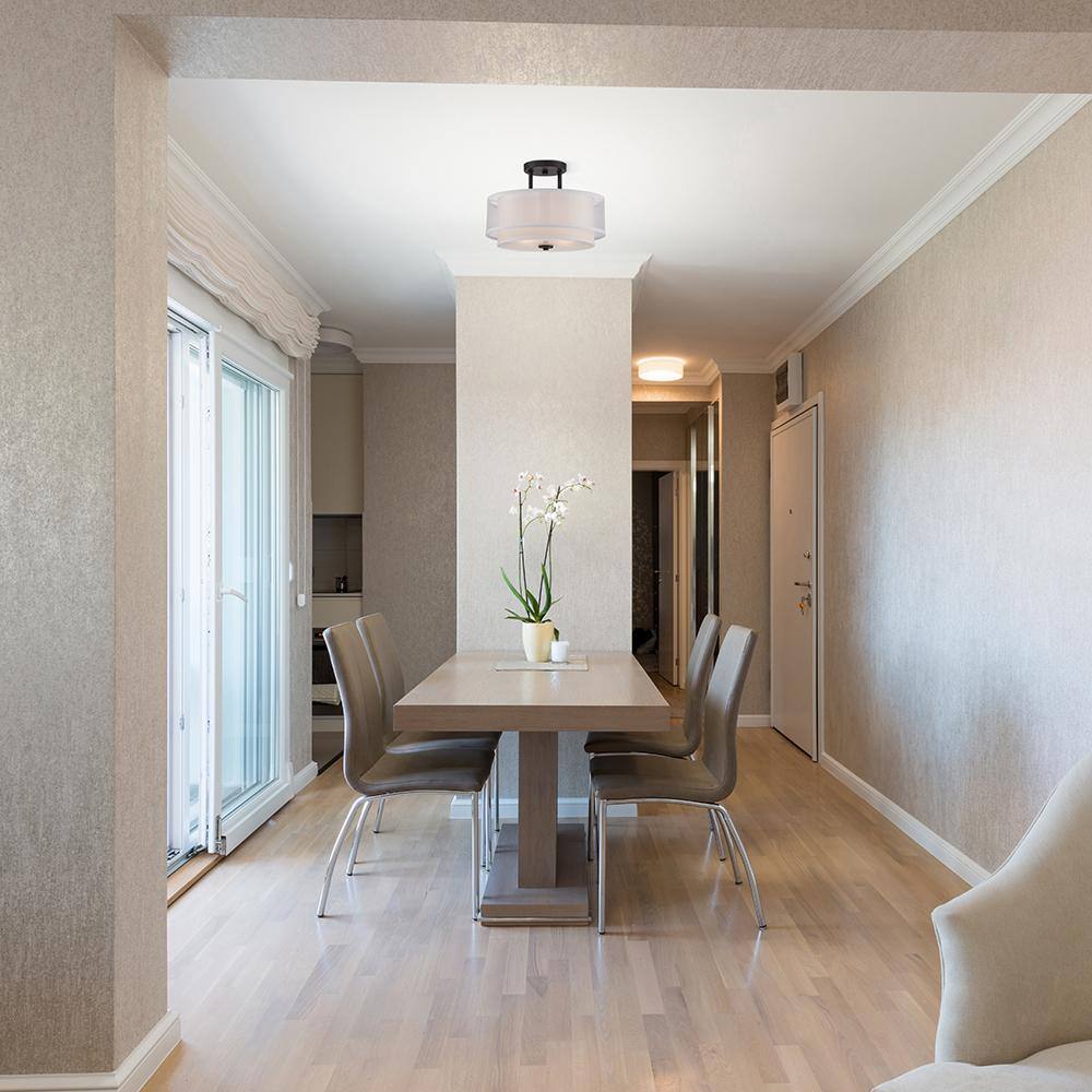 Fusion Biscayne Bronze Semi-Flush Drum Ceiling Light with Organza Shade