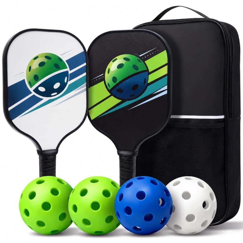 LOKWT Fiberglass Pickleball Paddles Set of 2 with 4 Balls and Carry Bag for Indoor Outdoor Play Pickleball