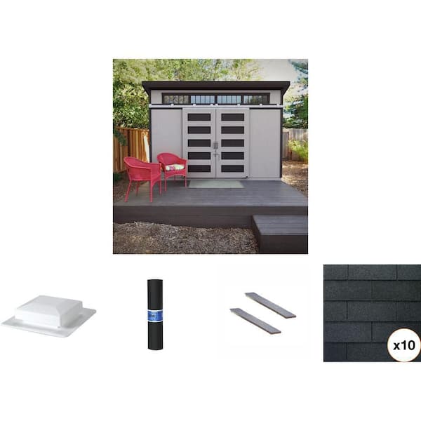 Metal Ramps, Charcoal Algae Resistant Roofing Shingles (33.33 sq. ft.), Felt Roof Protection, Garden Shed (96 sq. ft.)