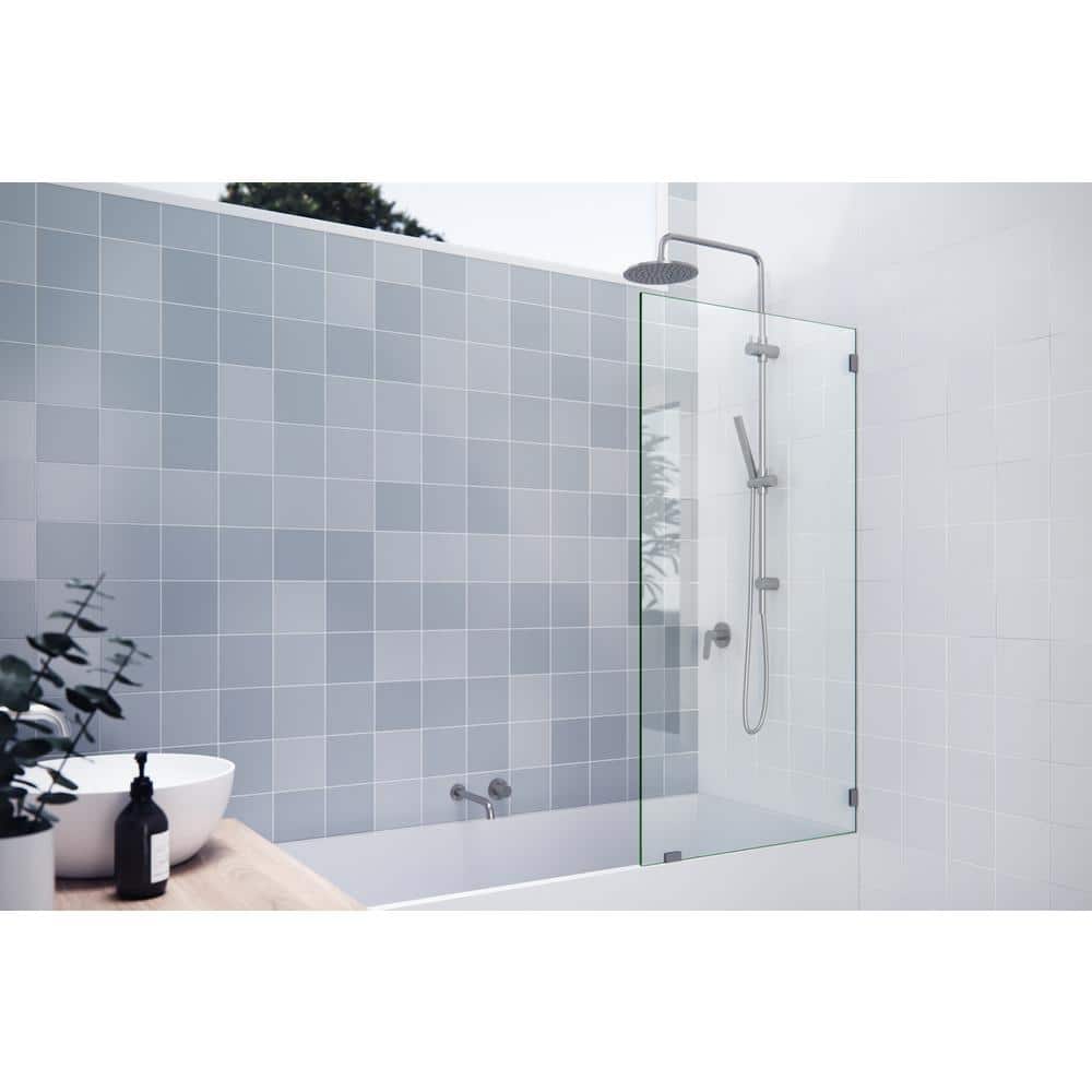 Brushed Nickel Frameless Glass Shower Bath Panel, 30" x 58.25"