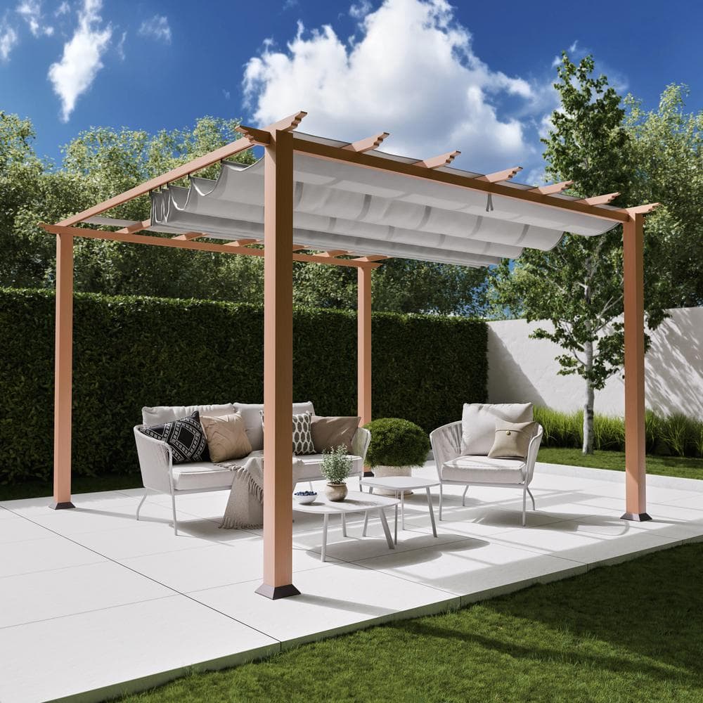 Florence 11 ft. x 11 ft. Wood Grain Aluminum Pergola in Canadian Cedar and Gray Canopy price history on PriceWatchPro
