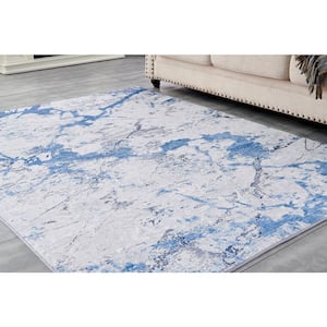 Multi-Colored 5 ft. x 6.6 ft. Abstract Design Silver Blue Machine Washable Super Soft Area Rug