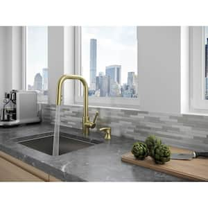 Zanna Single Handle Pull Down Sprayer Kitchen Faucet with Deckplate and Soap Dispenser in Brushed Gold