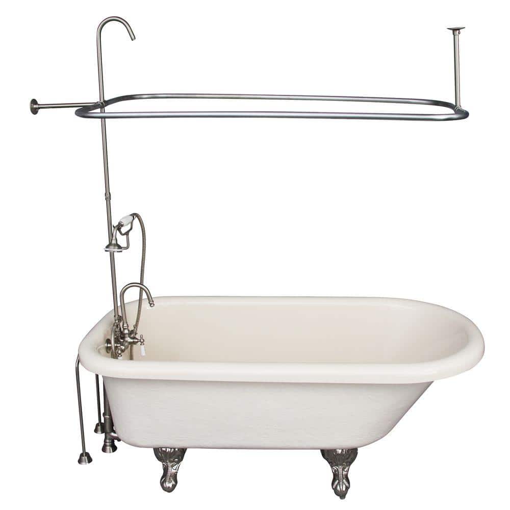 Barclay Products 5 ft. Acrylic Ball and Claw Feet Roll Top Tub in Bisque with Brushed Nickel Accessories -  TKATR60-BBN2