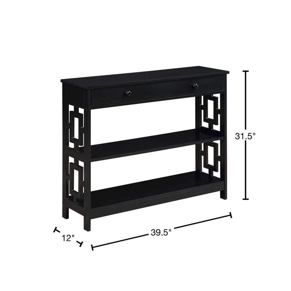 Modern Black Wood Console Table with Storage and Shelves