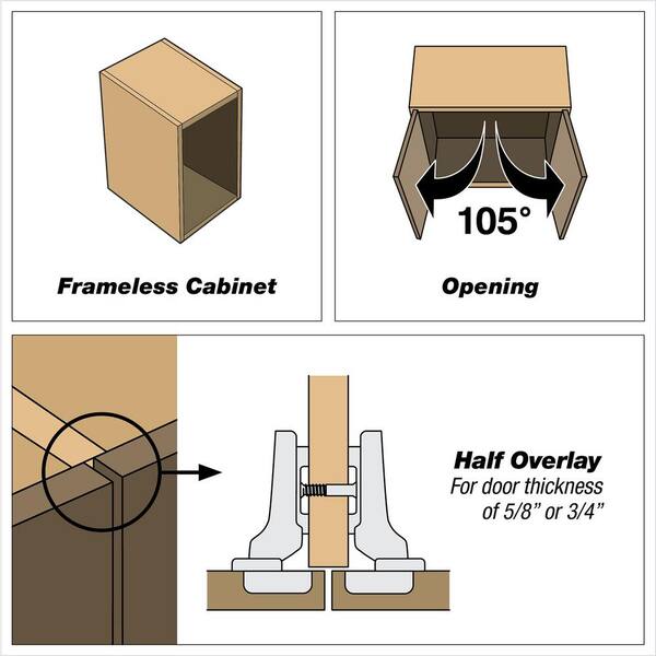 Concealed Polished Nickel Half Overlay 105° Opening Frameless Hinge Concealed Polished Nickel Half Overlay 105° Opening Frameless Hinge