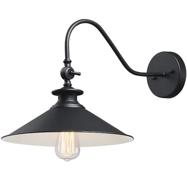 Pia Ricco 13 in. Black 1-Light Outdoor Hardwired Barn Sconces Light with Metal Shade