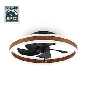 20 in. Smart Indoor Mahogany Walnut Flush Mount Color Changing LED Ceiling Fan with Light Kit and Remote and App Control