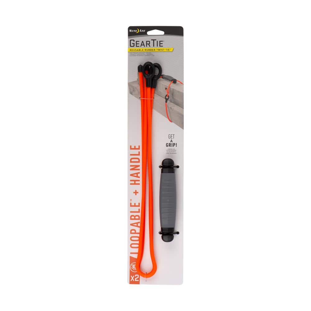 30 in. Gear Tie Loopable Handle Re-usable Rubber Twist Tie in Orange Plus 2-Gear Ties