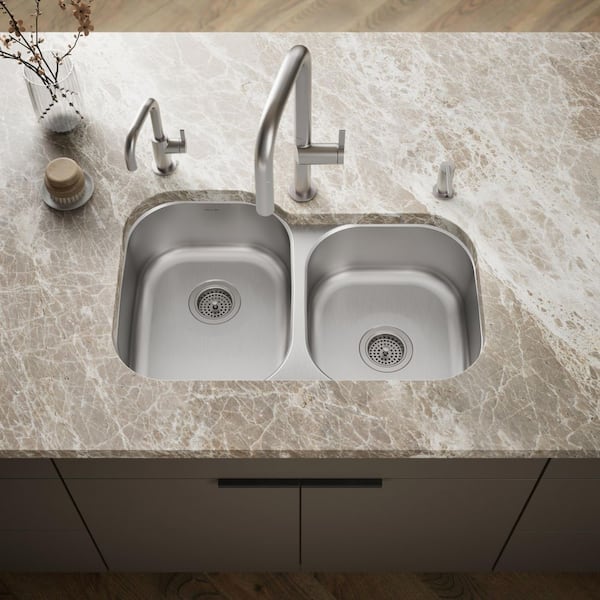 Undertone Undermount Stainless Steel 31 in. Double Bowl Kitchen Sink