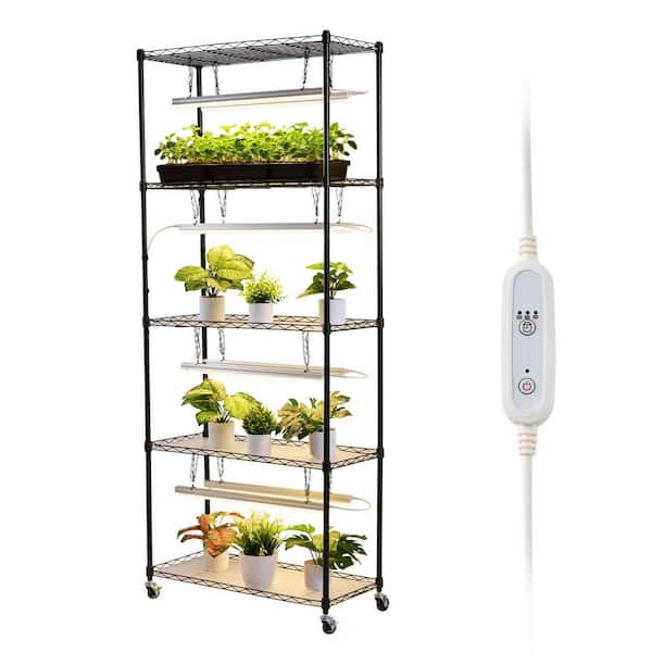 80-Watt LED Full Spectrum Grow Lights, 5-Tier Indoor Plant Stand with Timer, Wheels, Display Rack for Indoor Plants