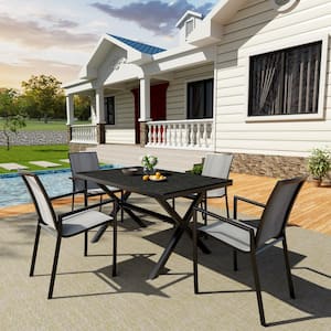 Aluminum Frame Outdoor Dining Chair Armchair Side Chair with Textilene Backrest (Set of 4)