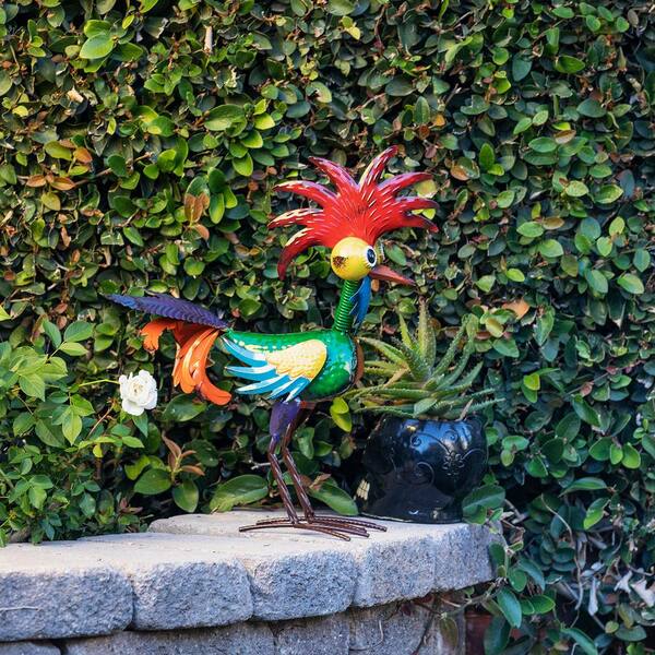 18 in. Tall Indoor/Outdoor Wacky Metal Rooster Yard Statue Decoration