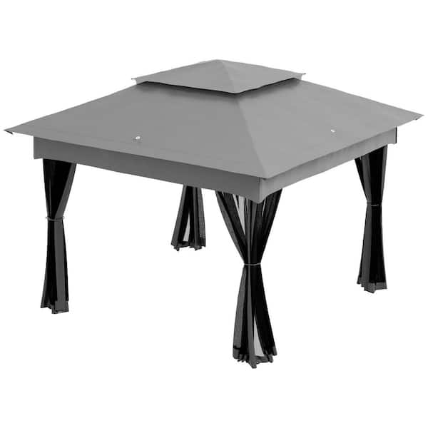 Gray 11 ft. x 11 ft. Pop Up Canopy, Outdoor Patio Gazebo Shelter with Removable Zipper Netting, Instant Event Tent