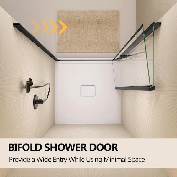 Zeafive 34 to 35-1/2 in. W x 72 in. H Frameless Bifold Shower Door Swing Pivot Small Alcove Shower Door in Chrome Clear Glass
