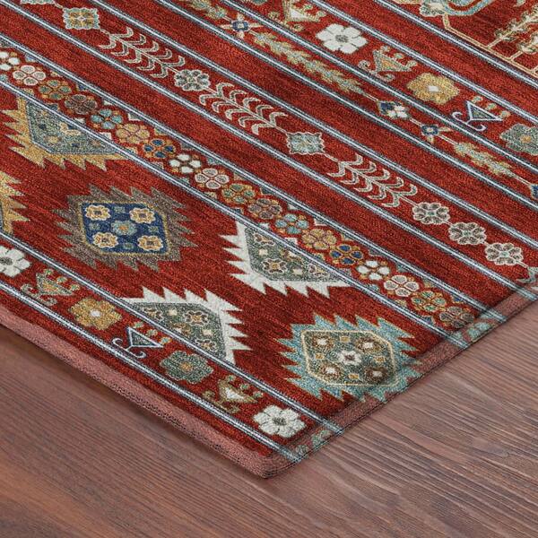 Mayfield Premium Machine Washable Abstract AMF2244 Red 2 ft. x 7 ft. Runner Rug