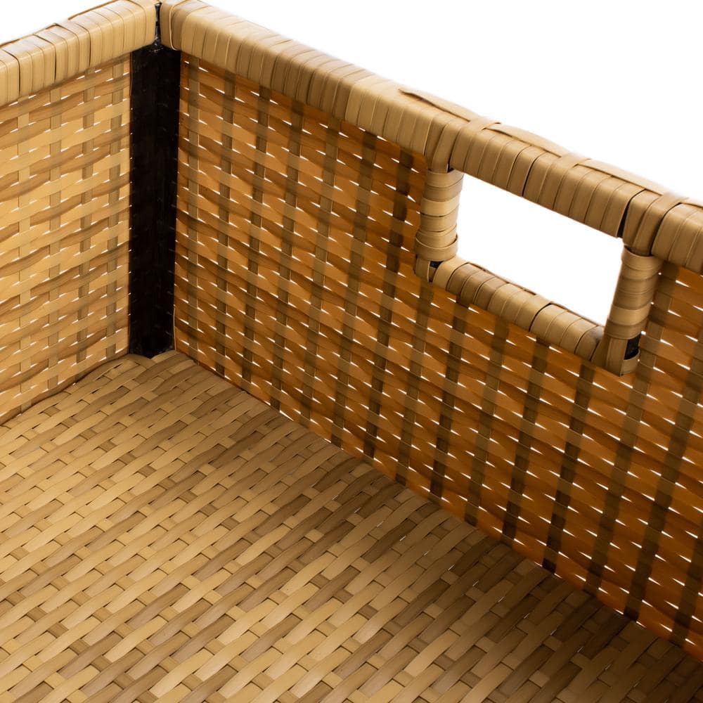 Pramla 3-Person Natural Brown Eucalyptus Outdoor Settee with White Cushions