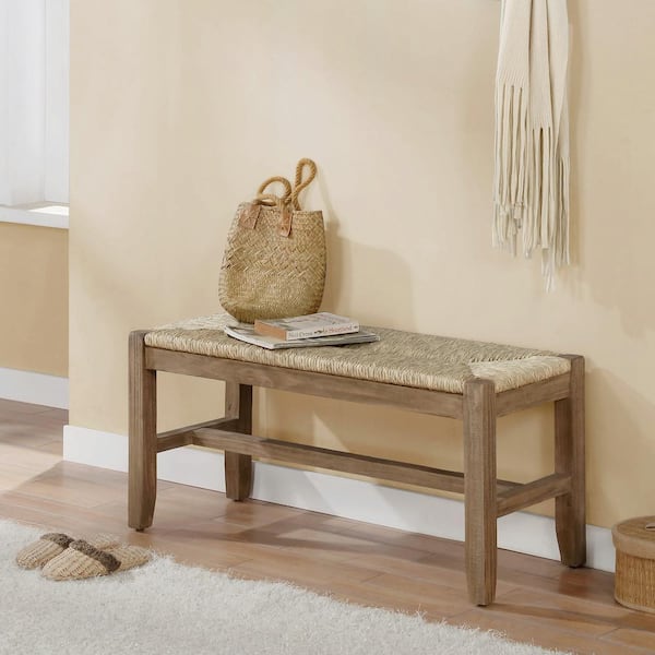 Alaterre Furniture Newport Brown Wood Bench with Rush Seat 18 in. H x 40 in. W x 15 in. D