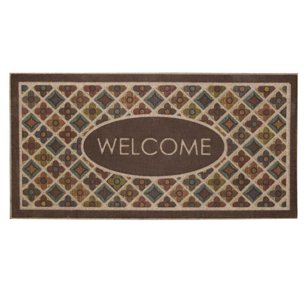 Mohawk Home Entryway Door Mat 3' x 4' All Weather Doormat Outdoor Non Slip  Recycled Rubber, Brown Squares