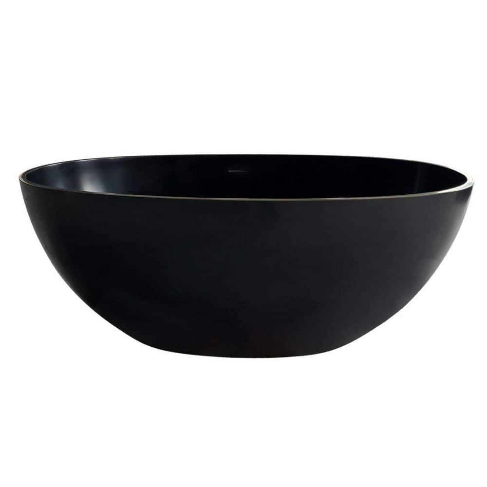 55 in. x 29.5 in. Stone Resin Solid Surface Freestanding Soaking Bathtub with Center Drain and Overflow in Matte Black price history on PriceWatchPro