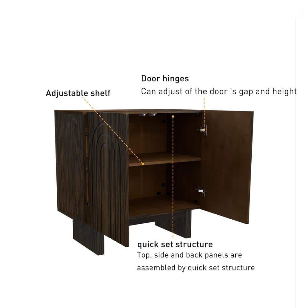 Industrial Brown MDF 2-Door Accent Cabinet with Fluted Design