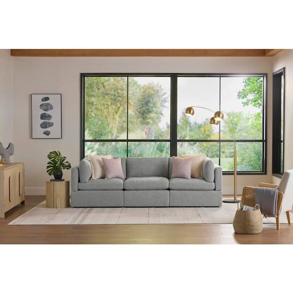 Thorton 105 in. Modular Square Arm Performance Fabric 3-Piece Sofa in Grey