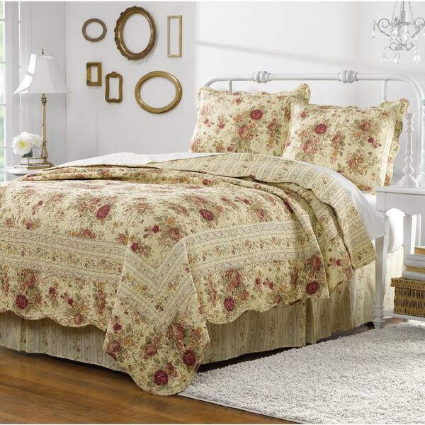 Blooming Patch 5pc Queen/King Quilt Set – Farmhouse Cotton Floral Rose Pink