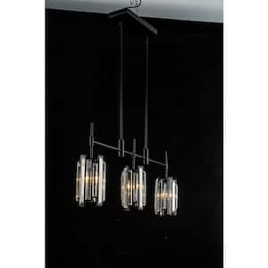 Charlene 35.4 in. 3-Light Black Linear Chandelier with Drum Crystal Shades Kitchen Island Pendant Light