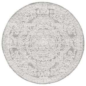 Abstract Ivory/Charcoal 6 ft. x 6 ft. Modern Aztec Medallion Round Area Rug