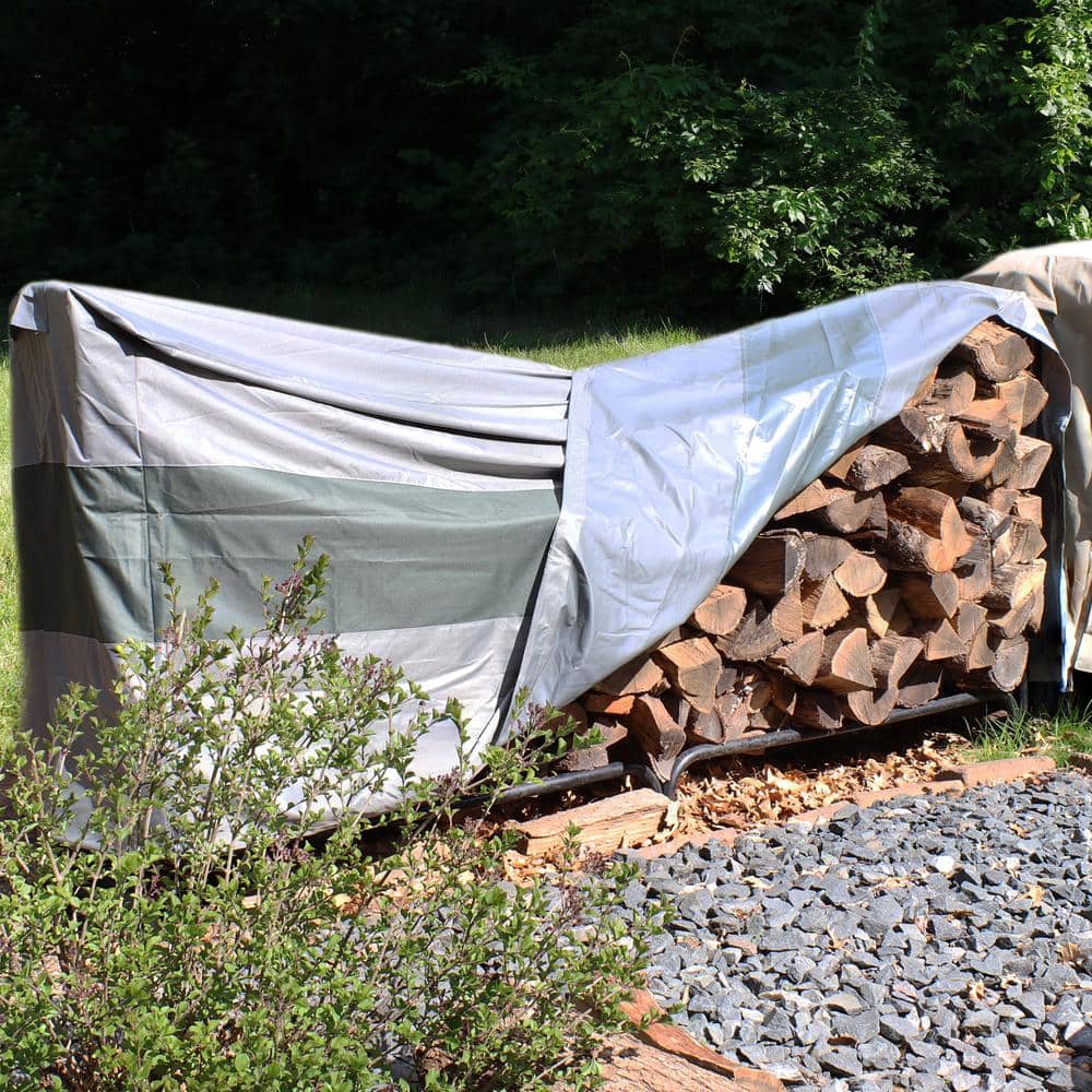Gray and Green Heavy-Duty Polyester Log Rack Cover