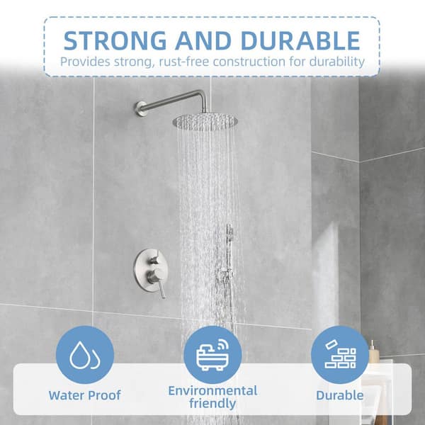 2-Spray Patterns 10 in. Wall Mounted Dual Shower Heads with Hand Shower in Brushed Nickel (Valve Included)