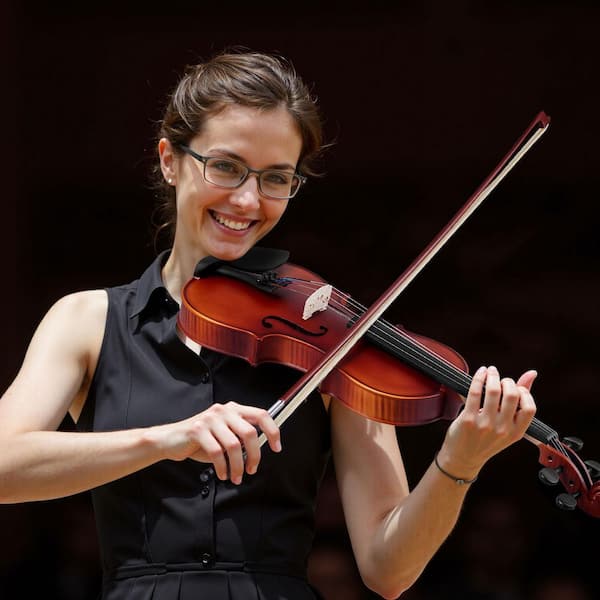 SKYSHALO Violin 4/4 Full Size Violin Fiddle Set w/ Hard Case Rosin Bow Shoulder Rest Bridge Extra Strings (Matte Brown Patterned)