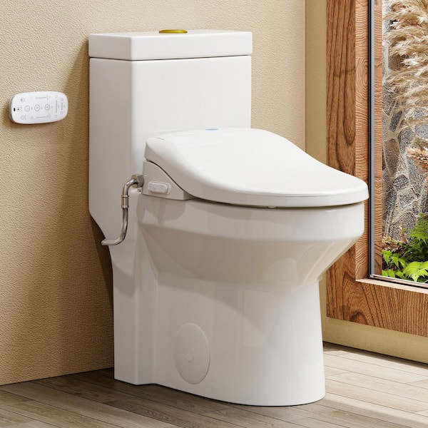 Round Bidet Toilet Combo Dual Flush 1.1/1.6 GPF in White with Electric Bidet Seat, Warm Air Dryer
